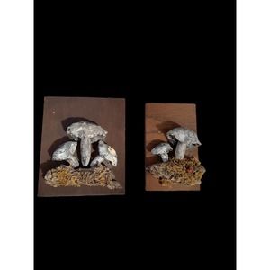 Mushrooms Handmade Wall Plaques Set of 2 Vintage